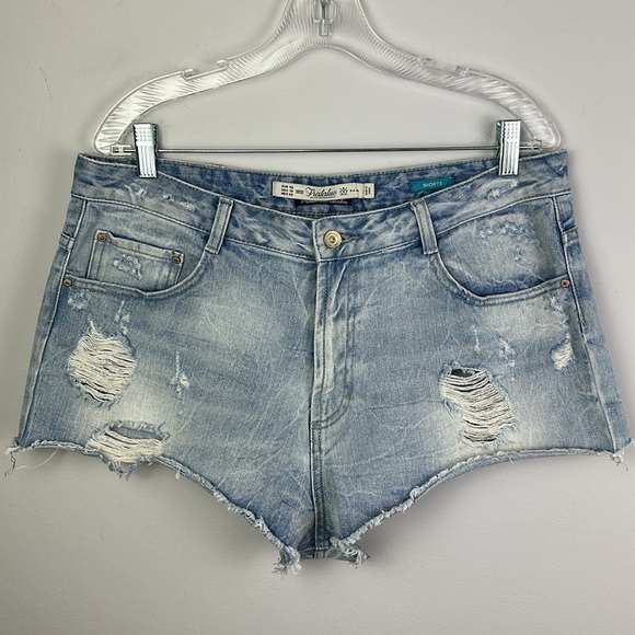 ZARA Distressed Size 10 High Waisted Jean Shorts Cotton Denim Frayed Hem Summer - Picture 1 of 16